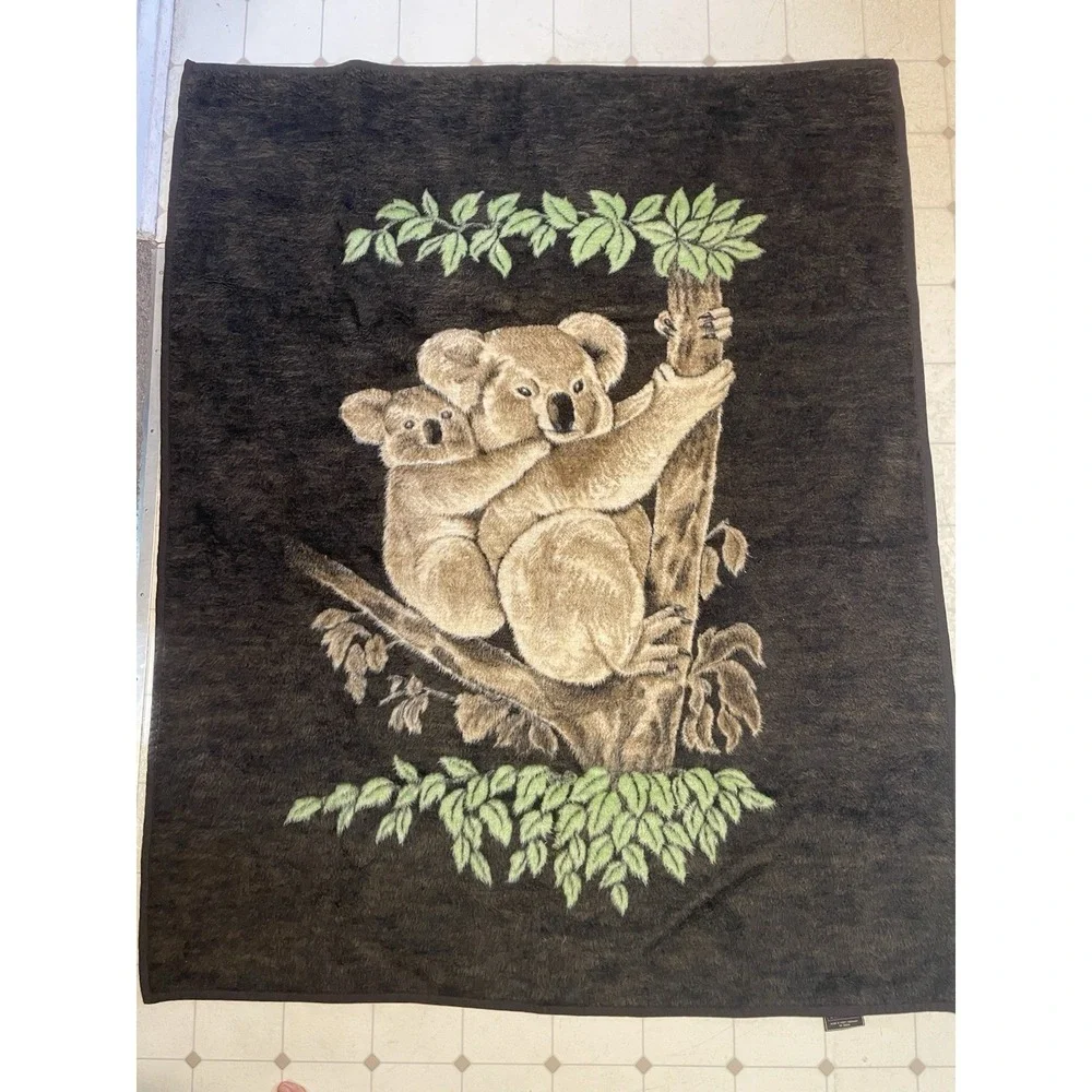 Vintage Koala Bear Blanket Nature Acryl Velours Germany Thick 56x68 Animals